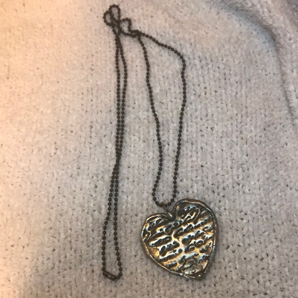 Heart Pendant Necklace in Antiqued Silver - Artisan Made.